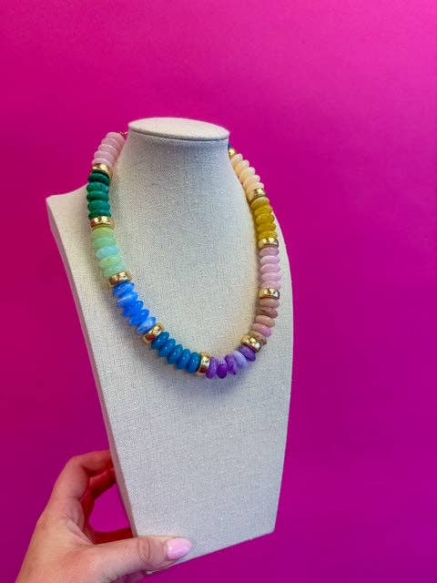 Spring Colorful Chunky Bead with Gold Bead Necklace