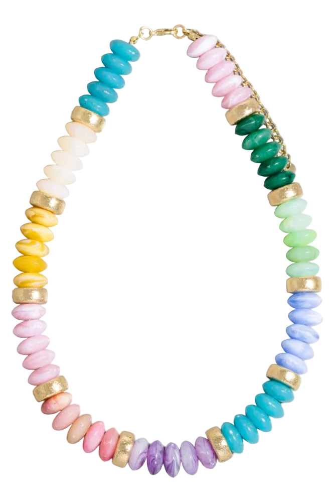 Spring Colorful Chunky Bead with Gold Bead Necklace