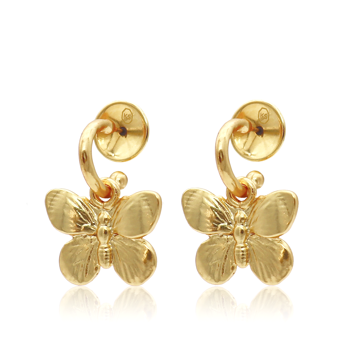 Butterfly Charm Drop Earrings - 24K Gold Plated