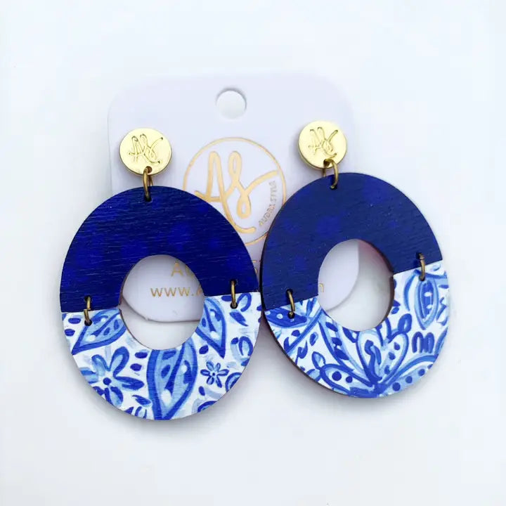 Blue and White Printed Earrings